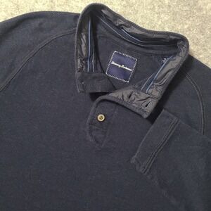 Tommy Bahama Pullover 1/4 Snap Mens XL Navy Blue Cotton Button Mock Neck Sweater